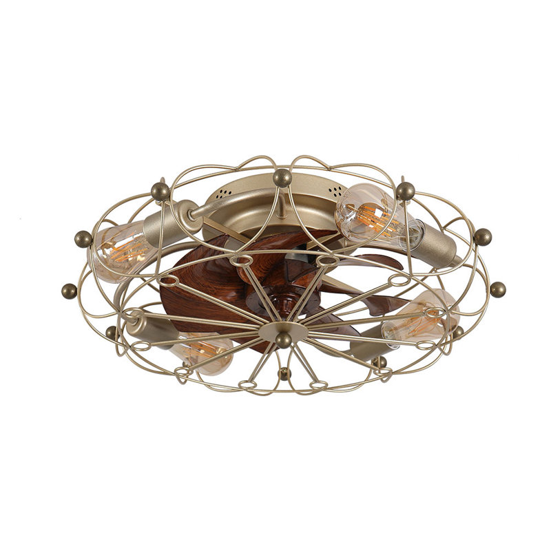 Ventilateur de plafond 19,7 po à profil bas avec éclairage DEL, télécommande et moteur réversible, Doré