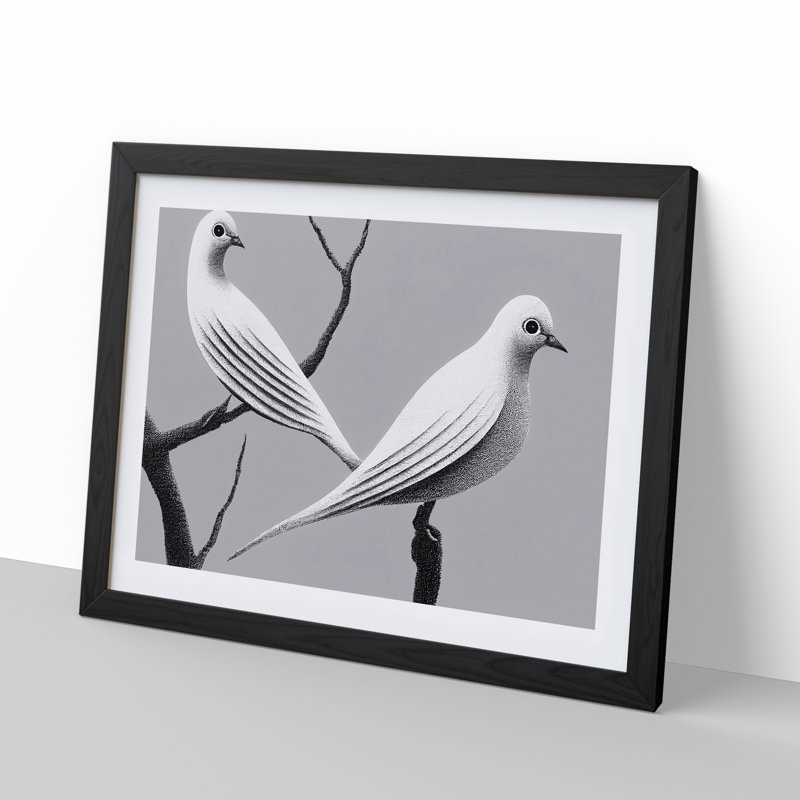 Illuminated Dove Birds - Single Picture Frame Print, Black, 25cm H x 34cm W