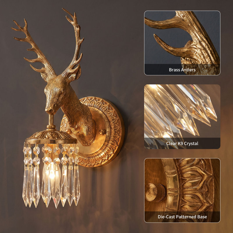 Brass Antler Crystal Wall Lamp