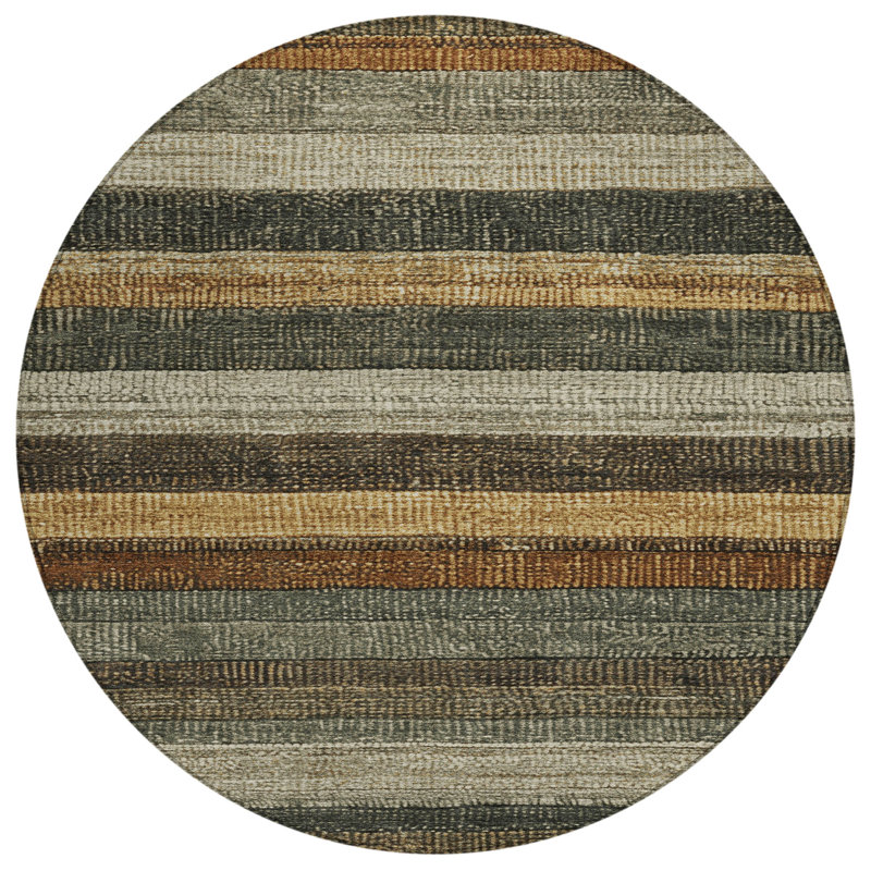Machine Washable Indoor/Outdoor Xhevrie Khaki Rug, Round 8'