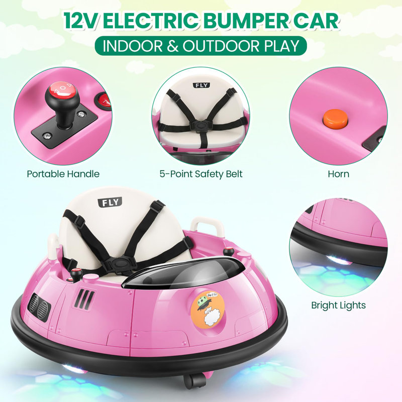 12 Volt Baby Bumper Car Battery Powered Ride-on Toy with Remote Control, Pink