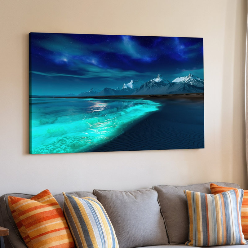 Toile, "Un paysage mystique la nuit", art mural Sholering Bioluminescent Shoreline, H 20 po x l 20 po