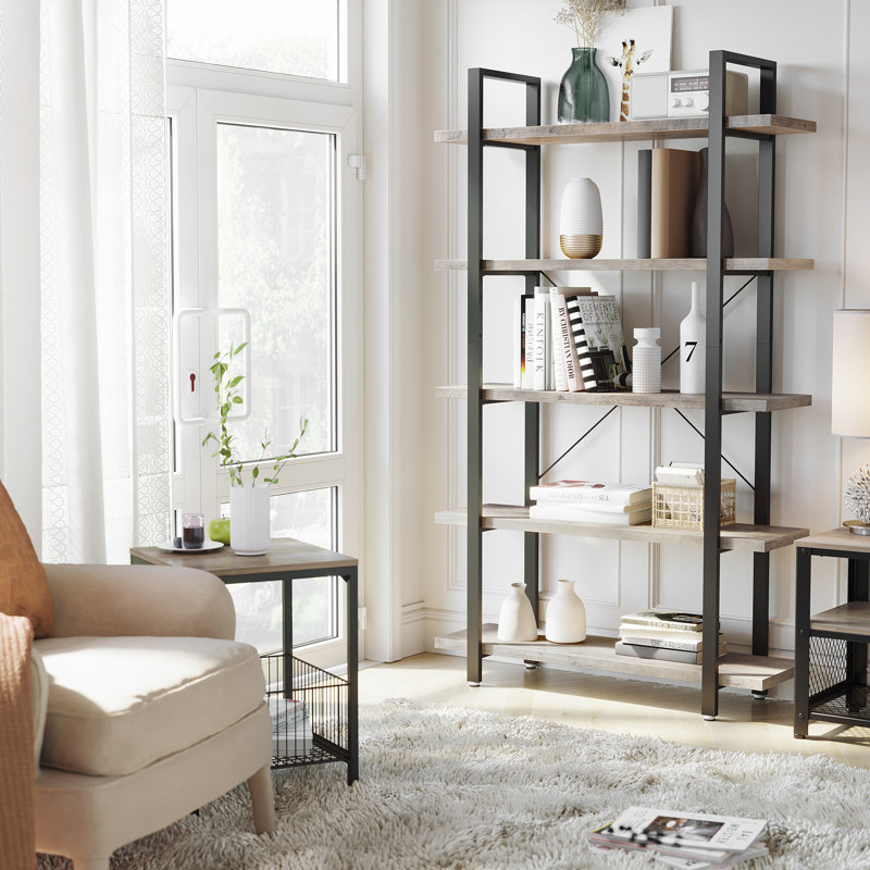 Danna 177.5 cm H x 105 cm W Steel Standard Bookcase, Greige/Black