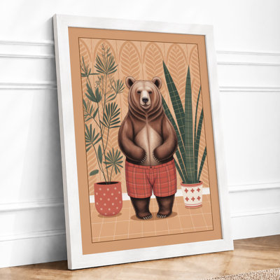 Bear Among Plants Mid-Century - Framed Print