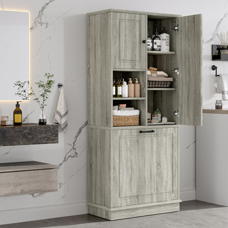 Tall Storage Cabinet With Adjustable Shelves, Oak