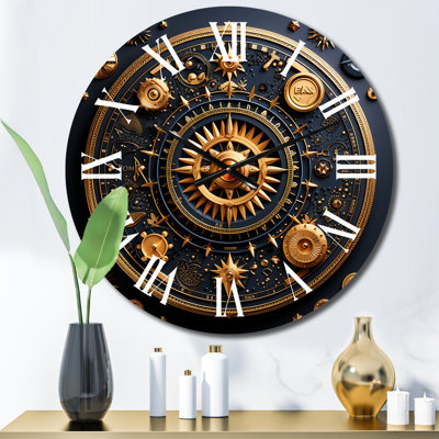 Ancient Compass Geometric In Gold And Blue Metal Wall Clock