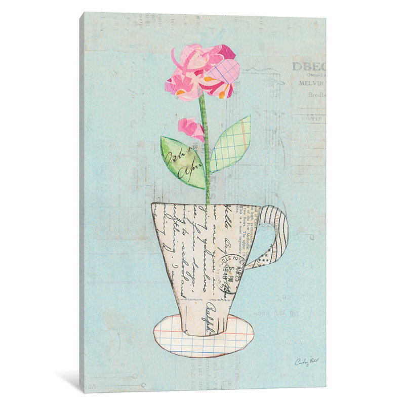 « iii », impression sur toile Teacup Floral, H 26 po x l 40 po x P 1,5 po, Toile tendue, Non mat