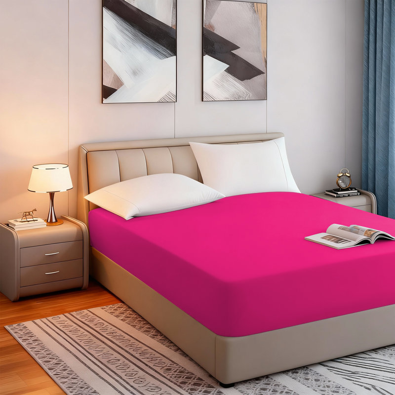 Tanvish Luxury Microfiber Fitted Sheet - 40 cm Deep Pocket, Ultra-Soft - Wrinkle-Free and Easy Care, Single (3'), Pink