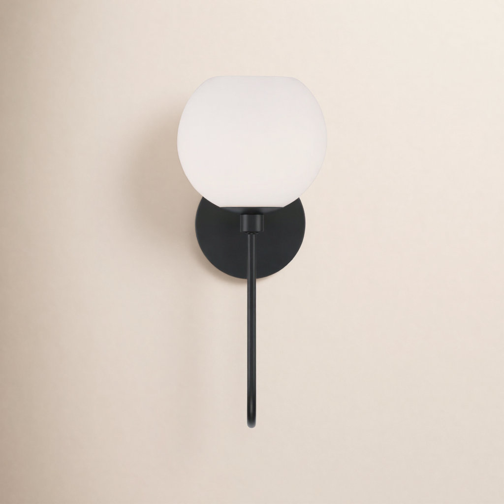 Ansley Single Light Glass Dimmable Armed Sconce, Matte Black