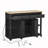 47 inch Kitchen Island with Extendable Dining Table, Rubber Wood Veneer Kitchen Table with Internal Storage Rack, Power Outlet, Kitchen island with Storage 2 Drawers 2 Cabinet, Black-308958958