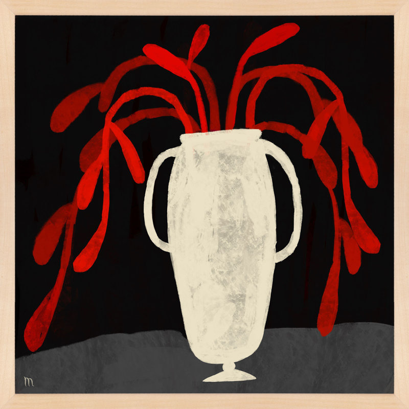 Chataignier Red Plant - Painting on Paper, H 24 po x l 24 po x P 1,25 po, Cadre érable