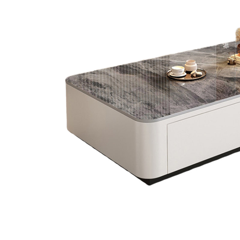 Table basse moderne et minimaliste haut de gamme, Blanc, 13.38" H x 55.11" L x 23.62" W, Gris