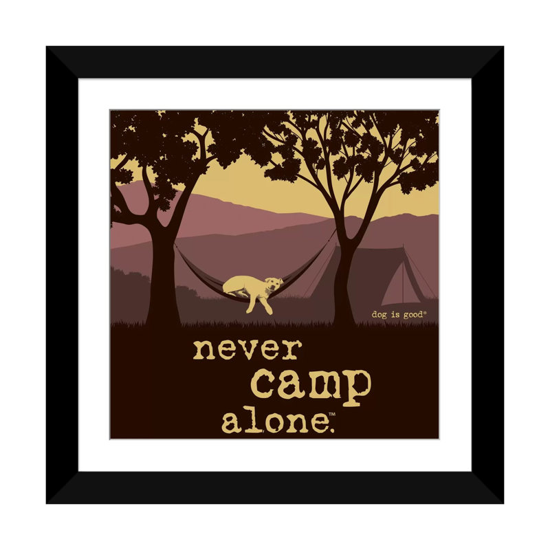 «Never Camp Alone II», impression sur toile, Papier avec cadre noir, Blanc, H 16 po x l 16 po x P 1 po
