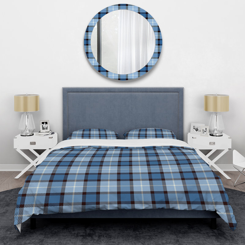 Tartan à carreaux bleus - ensemble de housse de couette abstrait - microfibre de polyester