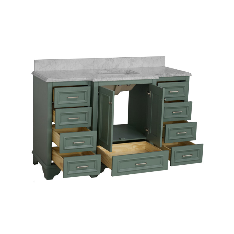Ensemble de meuble-lavabo simple 60 po Loughlam, Marbre de Carrare, Vert sauge