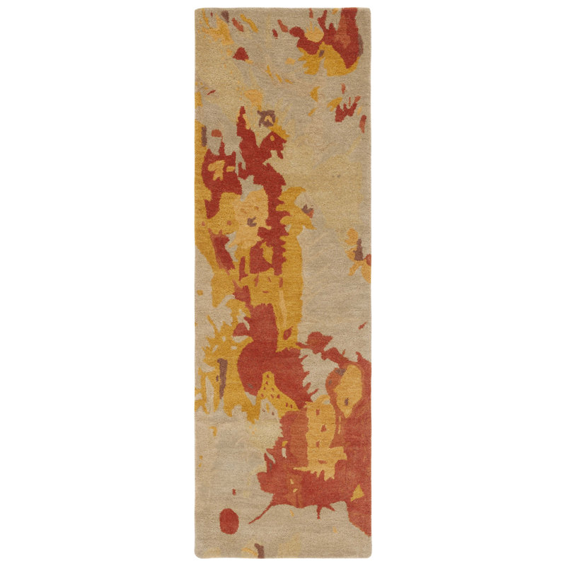 Jorie Abstract Handmade Tufted Wool Yellow/Orange/Red Area Rug, Runner 2'6" x 14'