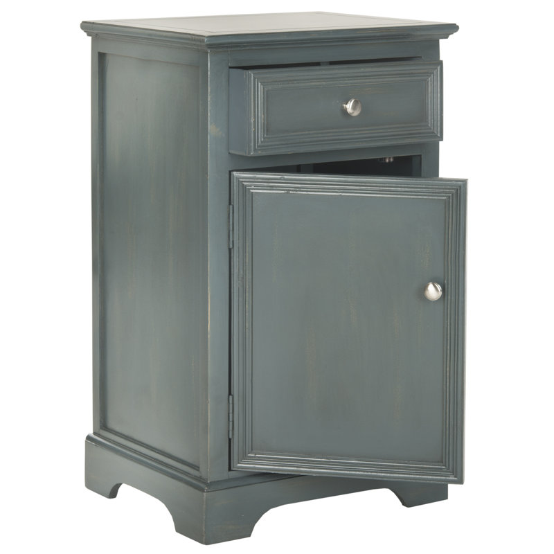 Table de bout en bois massif avec rangement Evangelyne, Dark Teal