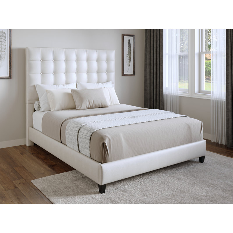 Lit tapissier capitonné Abello, Grand, Blanc
