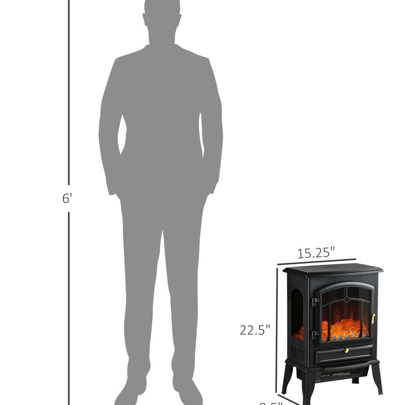 Foyer électrique 22 po, effet 3 flammes, réglable en température, portable, 750 W / 1 500 W, noir, chauffage économe en énergie