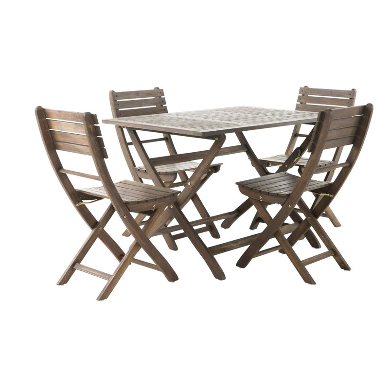 Wood Folding Table 43.5'' - Water Outdoor Feature Weather & Resistance, Grey, Slatted, Compact Storage