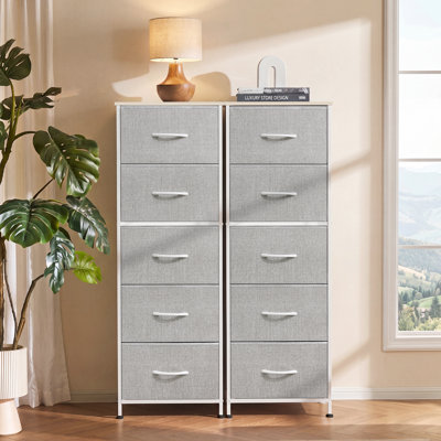 Ojaswi 5-Drawer Vertical Dresser with Wood Top for Bedroom, Chest of Drawers with Strudy Steel Frame for Small Space, Storage Tower for Closet, Hallway