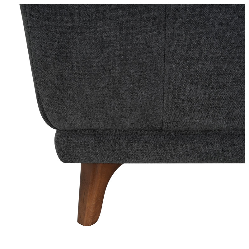 Repose-pieds carré Mid-Century moderne en chenille gris anthracite avec pieds en bois massif