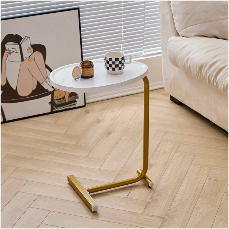 Table d'appoint blanche en forme de C, petit canapé pour la toux, chambre à coucher