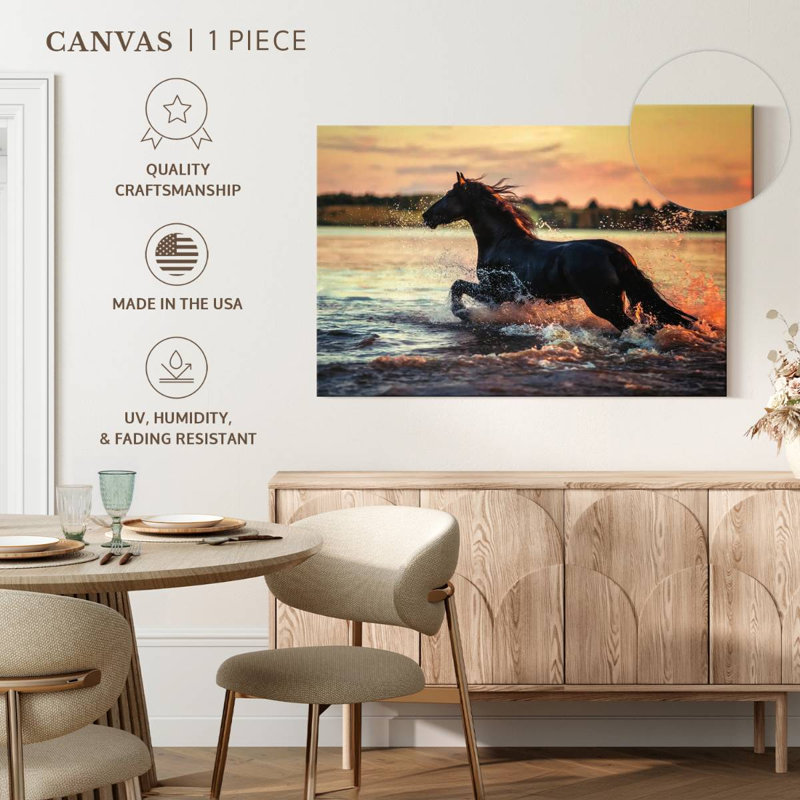Cheval étalon frison noir Brampt, H 34 po x l 51 po
