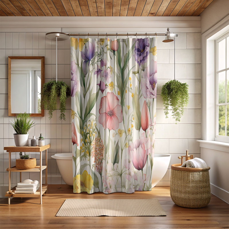 Rideau de douche 1 pièce Bright Petals, H 74 po x l 71 po
