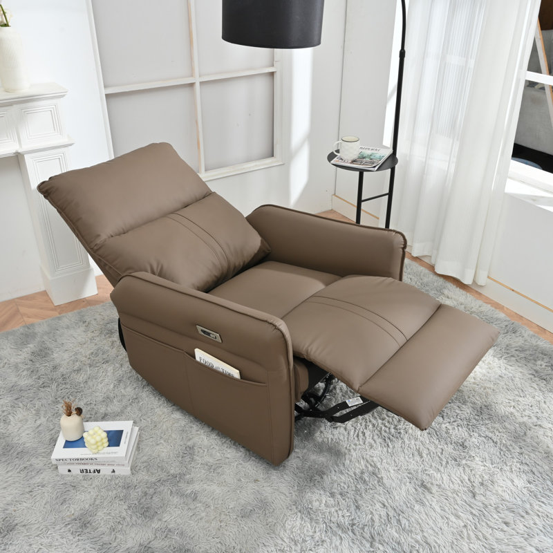 Ijahnae Faux Leather Swivel Power Recliner, Power - Push Button Incorrect, Blue/Gray Incorrect