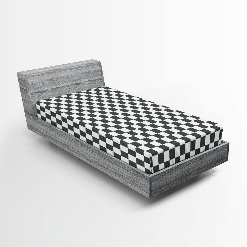 Drap-housse orange Ambesonne, Carreaux gris / blanc, Drap-housse pour lit simple TG