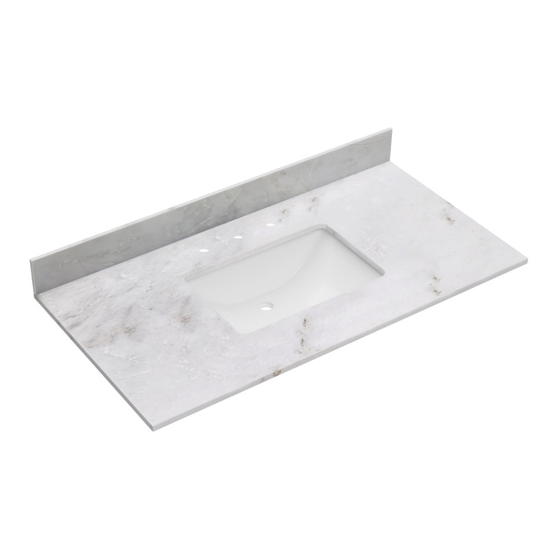 43'' White Marble Single Vanity Top with Ceramic Sink