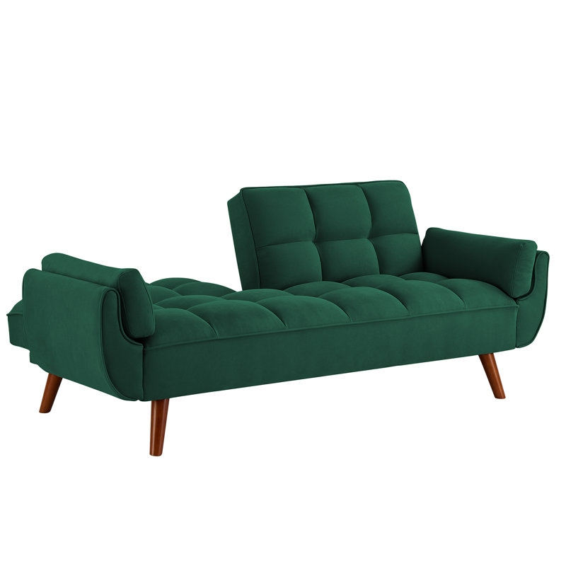 Jalena 75" Flared Arm Convertible Sleeper Sofa, Green Polyester