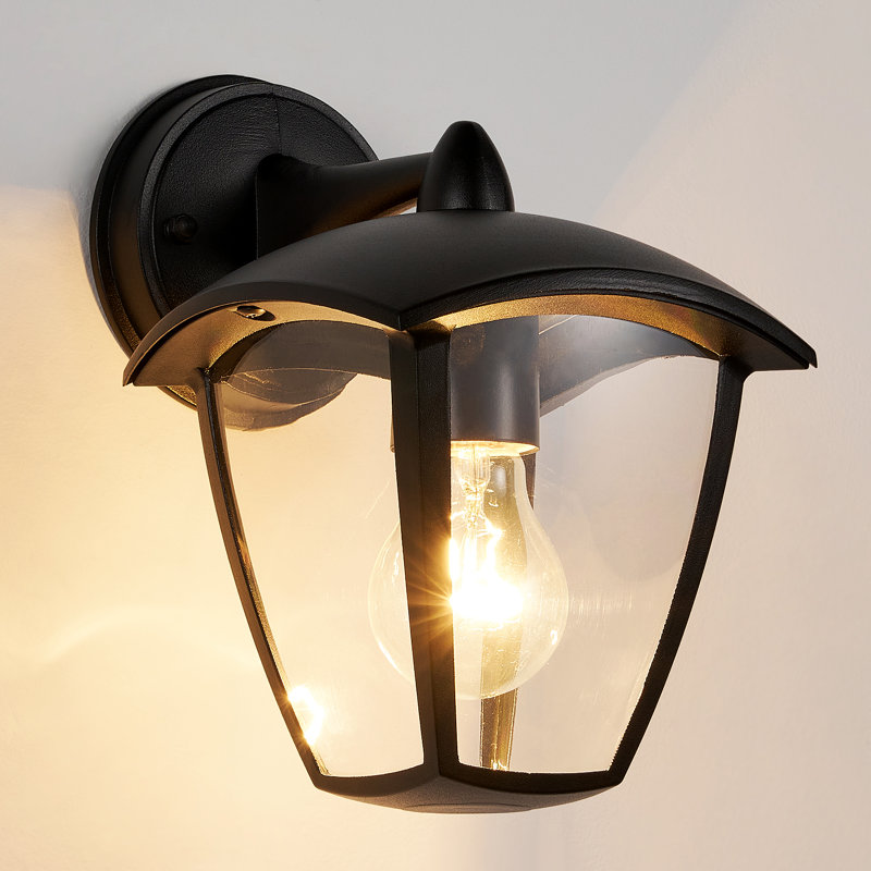Outdoor Wall Light, E27 Bulb Cap, Mains Powered, IP65 Weatherproof, Modern Design With Clear Shade