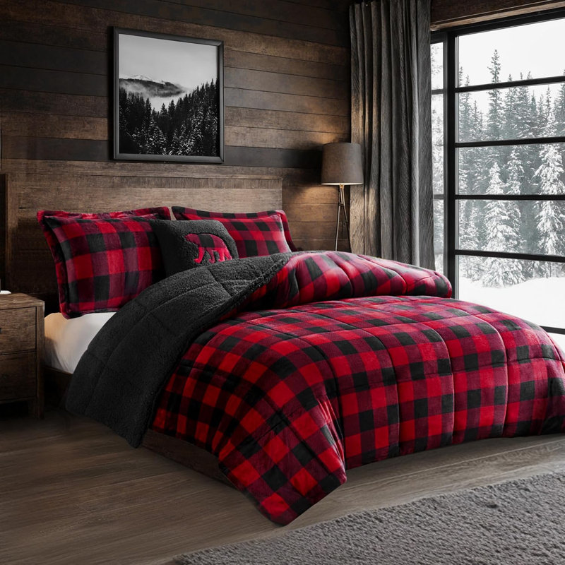 Ensemble d'édredon ultra-doux Alton, Red/Black Buffalo Check, Édredon très grande taille, 2 taies et 2 coussin