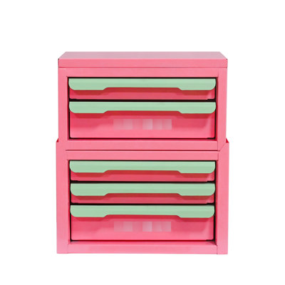 Tiroir de rangement polyvalent de couleur rose, idéal pour le rangement de médicaments et de nourriture, cinq boîtes de rangement en fer avec poignées intégrées en métal