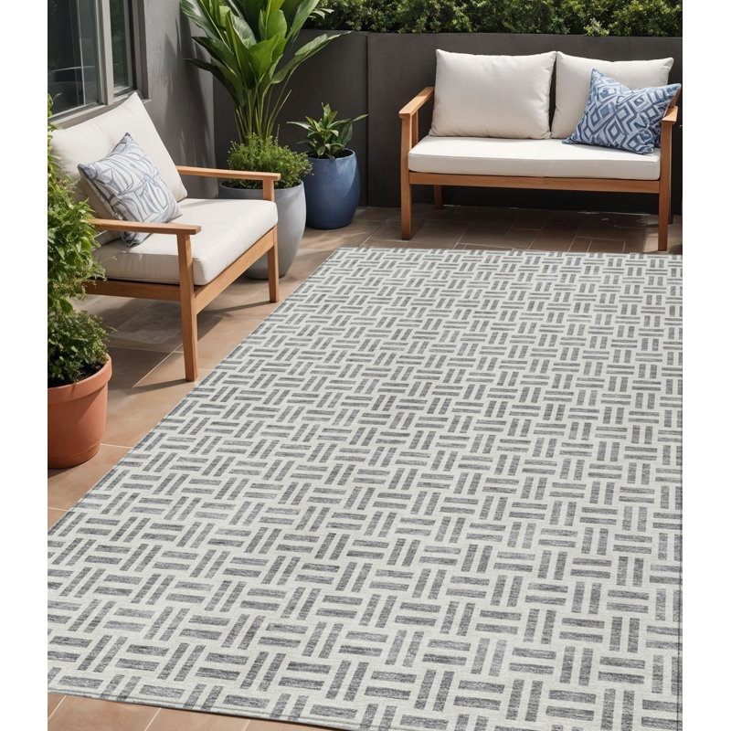 Tapis d'intérieur lavable à motif géométrique gris 5 pi x 8 pi