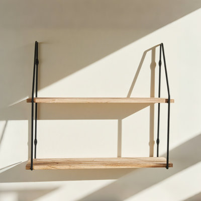 2-tier Wood and Metal Floating Shelves