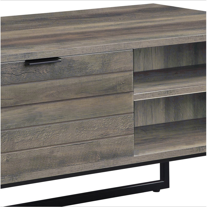 Rustic Oak And Black Coffee Table With Open Storage
