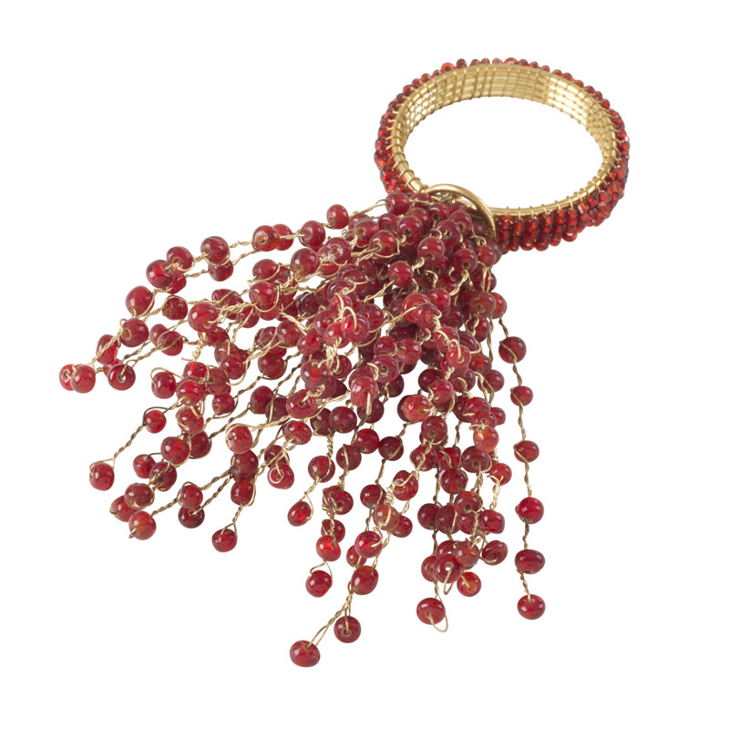 Beaded Design Napkin Ring, Red