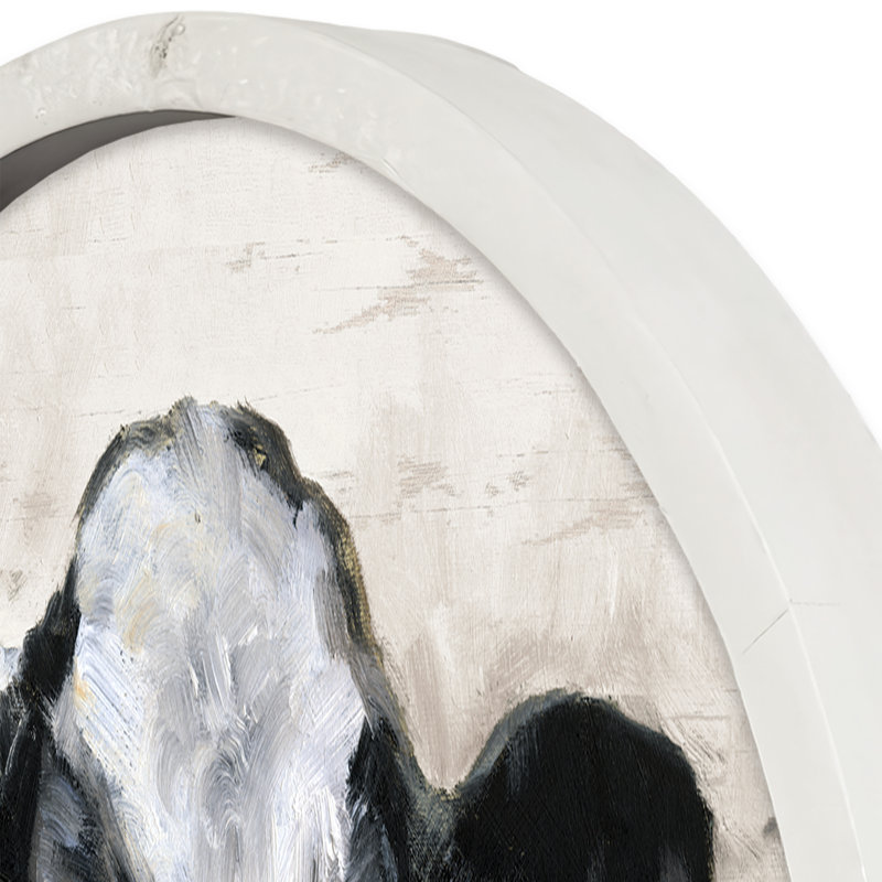 Cow Portrait Round Framed Print, White
