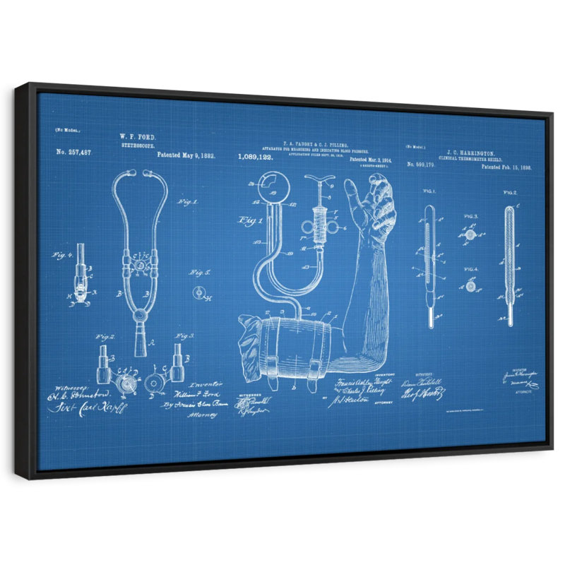 Impression sur toile bleue «Matériels médicaux», H 29 po x l 43 po