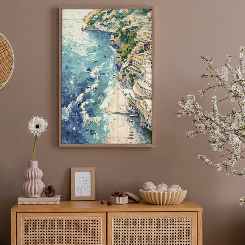«Positano Sunset Serenade», reproduction d'art encadrée sur papier par Azure Artisanal Studio, Rose poudre