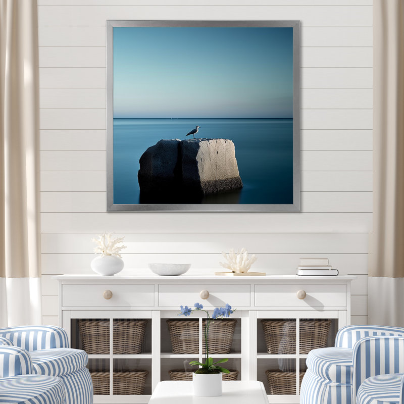 Coastal Seagul Scenery Minimalisme sur toile, H 16 po x l 16 po x P 1 po, Cadre photo argenté