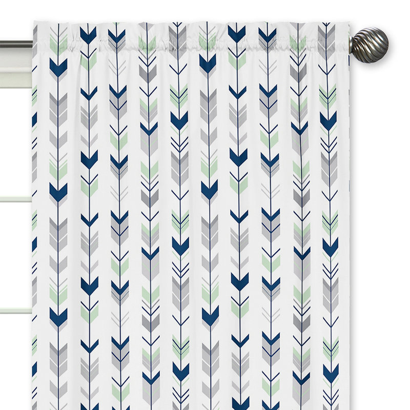 Gray and Navy Arrow Print Sheer Rod Pocket Curtains