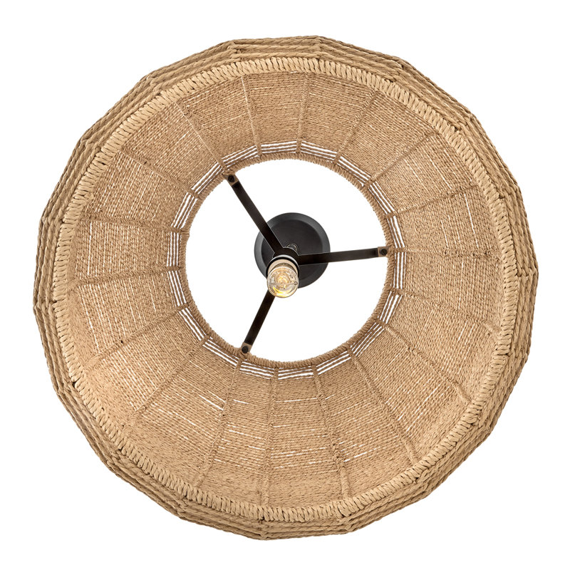 Luca 1 - Light Pendant, Black with Camel Rattan shade, Camel