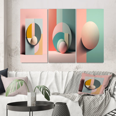 " Geometric Dreaming Retro Minimalism In Pink V " 3 - Pieces