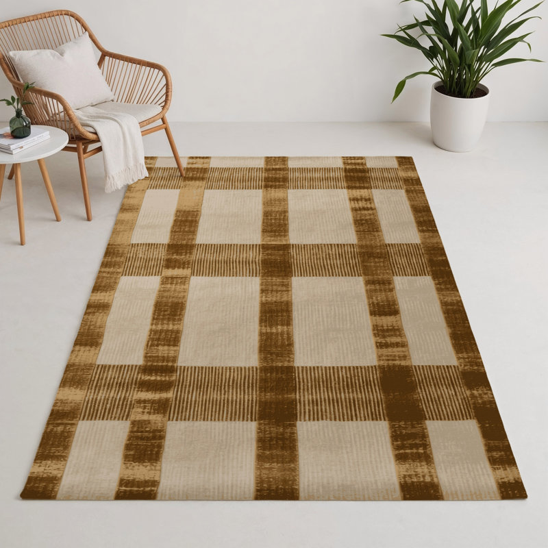 Tapis d'intérieur et d'extérieur à carreaux brun, Rectangle 9 pi x 12 pi
