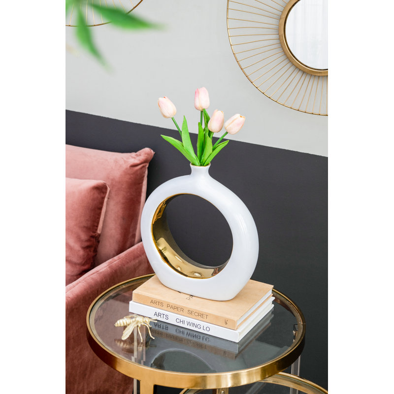 Round Vase,White/Gold
