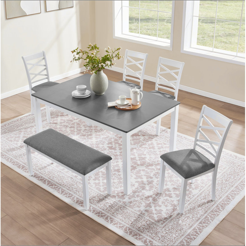 Ensemble de table de salle à manger 6 pièces avec banc, ensemble de table à manger en bois pour 6 personnes, ensemble de table à manger moderne pour 6 personnes pour la salle à manger, cuisine, deux tons